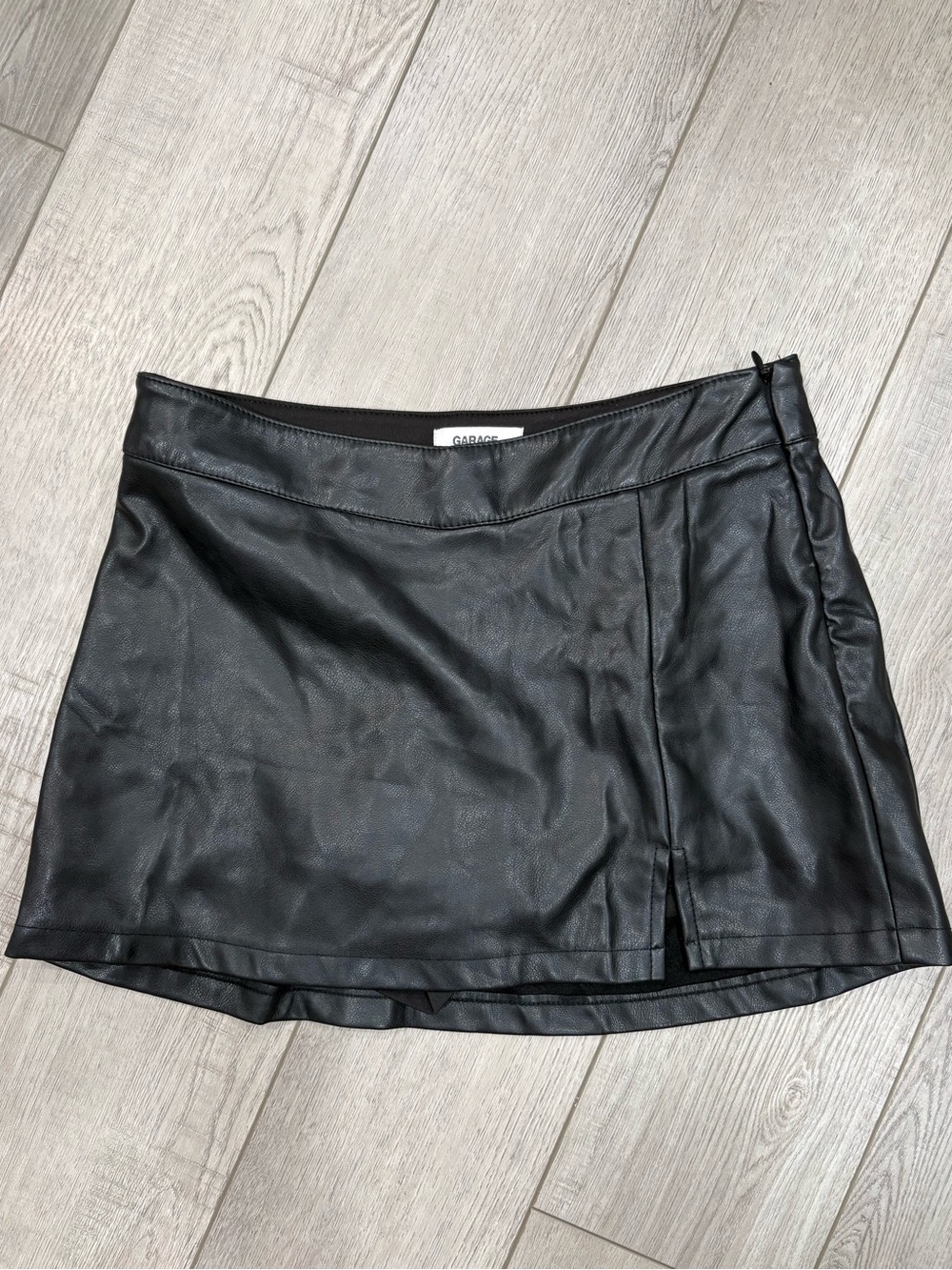 Garage Black Faux Leather Mini Skirt with Front Slit and built in shorts